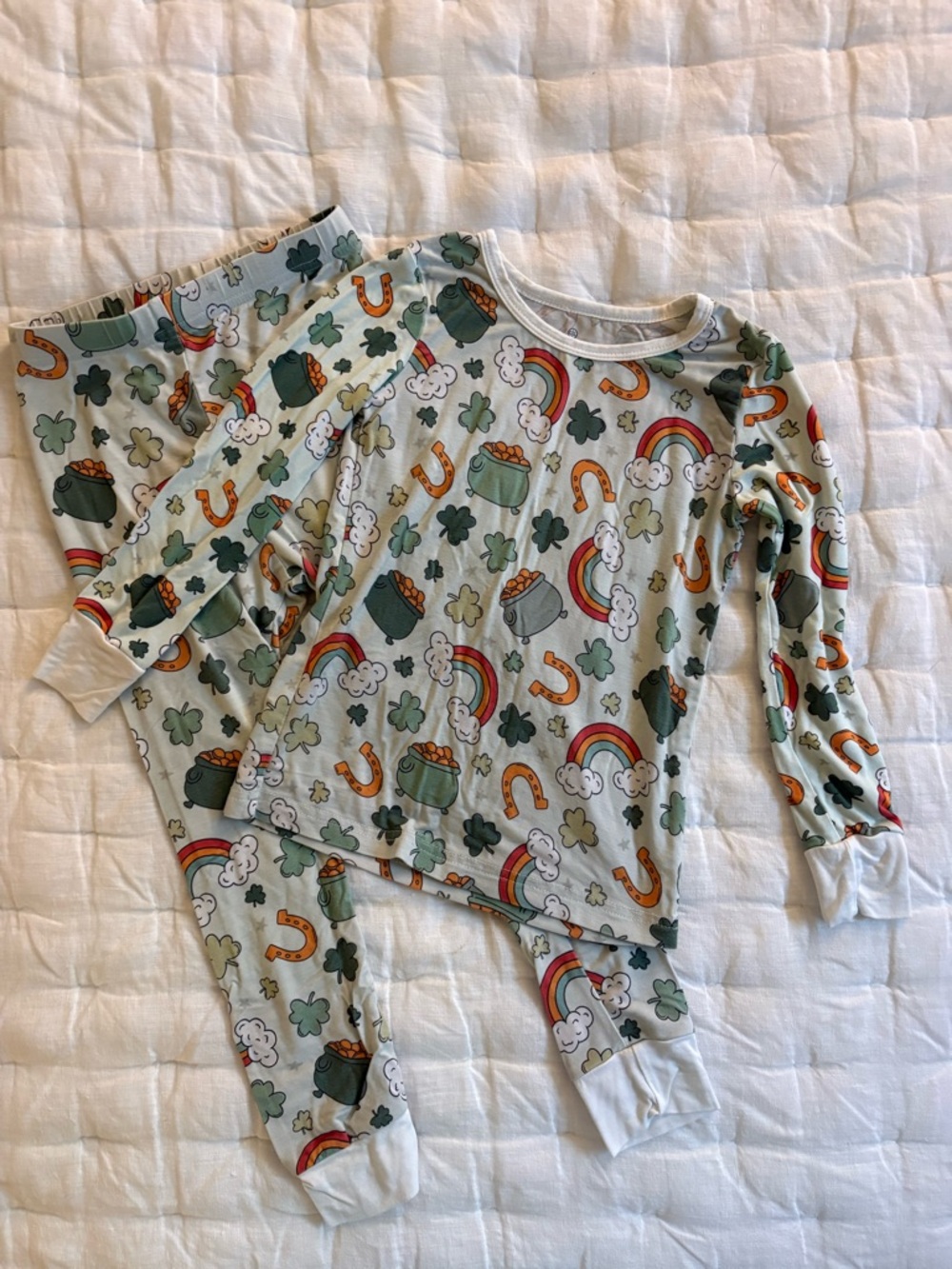 Caden Lane Mint Green St. Patrick’s Pajama Set with Rainbows & Pots of Gold